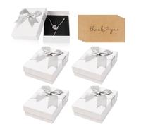 Nideen 4 Stück Schmuck Geschenkbox 9× 7× 3cm Geschenkschachtel mit Karten, Schmuckschachtel für Ohrringe Armbänder Halskette(Weiß)