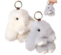 NIDONE Bunny Keychain 2pcs 6in pelziger Kaninchen Keychain Künstliche hängende Plüsch -Dekorationsflausch für Rucksack, Autoschlüssel, Handtasche und mehr, Geige + hellgrau, Kaninchen