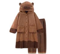 NIDONE Capybara Pyjamas Cute & Fluffy Pyjamas Set enthält Nachtrobe & Pyjama Hosen Loose Thermal Coral Fleece Capybara Pyjamas für Zuhause, Schlafsaal, M, Nachtrobe