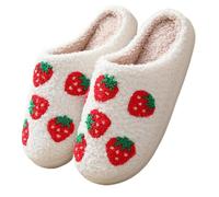 NIDONE Damen-Hausschuhe, Erdbeere, süße Hausschuhe, warme, weiche Schlafzimmerschuhe, flauschige geschlossene Zehensandalen, rutschfest, für Zuhause, Hotel, M