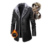 NIDSNID Herren Pelz Lederjacke Flieger Bomber Shearling Mantel Sherpa Fleece gefütterte Jacken Herren Kunstpelzjacke Dicke Leder Winterjacke,Shearling Lederjacke Bomber (2,XL)