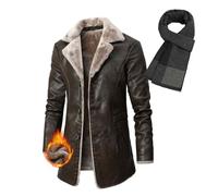 NIDSNID Herren Pelz Lederjacke Flieger Bomber Shearling Mantel Sherpa Fleece gefütterte Jacken Herren Kunstpelzjacke Dicke Leder Winterjacke,Shearling Lederjacke Bomber (3,M)