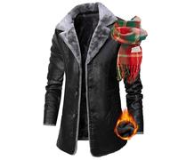 NIDSNID Herren Vintage Ledermantel,Herren Pelz Lederjacke Flieger Shearling Mantel,Dicke Leder Winterjacke + Warm and Versatile Scarf (2,XL)
