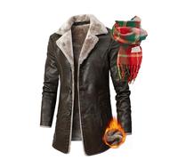 NIDSNID Herren Vintage Ledermantel,Herren Pelz Lederjacke Flieger Shearling Mantel,Dicke Leder Winterjacke + Warm and Versatile Scarf (1,L)