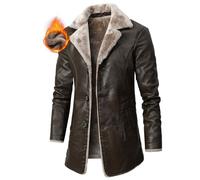 NIDSNID Herren Vintage Ledermantel,Herren Pelz Lederjacke Flieger Shearling Mantel,Dicke Leder Winterjacke + Warm and Versatile Scarf (3,M)
