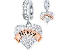 Niece Charms Dangle passt für Pandora Armband/Halskette, 925 Sterling Silber Ich liebe Sie Nichte Perlen, Pave CZ Herz Anhänger mit Rose Gold Band, Geschenke für Tante/Abschluss/Zurück zur Schule