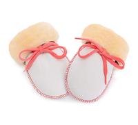 Niedliche Baby Lammfell-Fäustlinge von CHRIST - Unisex (für Jungen, Mädchen, Kleinkind, Kinder bis 18 Monate) mit Verbindungs-Band, warme Winter-Handschuhe in beige mit rosa Garn