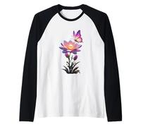 Niedliche Blume mit einem Schmetterling, lustiges Unisex-Design für T-Shirt Raglan