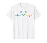 Niedliche, Bunte Katze, Herzschlag, Regenbogen-Linie, Kunst, Tierliebhaber T-Shirt