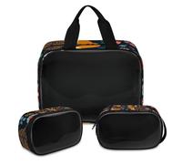 Niedliche Cartoon-Fuchs-Make-up-Tasche für Damen und Herren, floraler Fuchs, durchscheinend, Kosmetiktasche, Waschbeutel, Duschtasche, Reise-Kulturbeutel, Toilettenartikel, Kosmetik-Organizer, farbe,