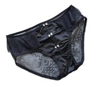 Niedliche Damen-Spitzenunterwäsche, weiche IceSilk Slips mit elegantem Schleifen-Design, Größe XL (Schwarz)