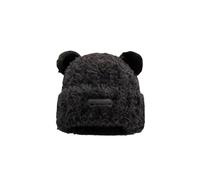 INOMAK Niedliche Fuzzy-Bären-Mütze, hautfreundliche Plüsch-Bär-Mütze, Mütze mit Ohren, Beanie-Mütze für Frauen (Black,One Size)