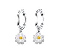 Niedliche Gänseblümchen-Ohrringe für Frauen, Mini-kleine Knorpel-Creolen, Sterlingsilber, versilbert, hypoallergen, weiße Blumen, baumelnd, Tropfenohrring, Piercing, Huggie-Hoops, Geschenk für