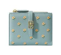 Niedliche Geldbörse für Mädchen, Frauen, PU-, Zwei gefaltete Blumentasche mit Kartenhalter, schmale, Kurze Geldbörse Ausgefallene Geldbörsen Damen (Blue, One Size)