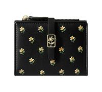 Niedliche Geldbörse für Mädchen, Frauen, PU-, Zwei gefaltete Blumentasche mit Kartenhalter, schmale, Kurze Geldbörse Ausgefallene Geldbörsen Damen (Black, One Size)