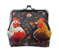 Niedliche Hahn-Hühner - Druck Damen kompakte Münzbörse mit Schloss wasserdicht für Reisegeschenke, Schwarz , Einheitsgröße, Lässiger Tagesrucksack