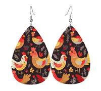 Niedliche Hahn-Hühner-Ohrringe für Frauen, tropfenförmige Leder-Ohrringe, doppelseitig, baumelnde Ohrringe, leicht, Damen-Ohr-Accessoires, Schmuck, modisch, Geburtstagsgeschenk