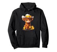 Niedliche Highland-Kuh mit floralem Cowboyhut Pullover Hoodie