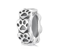 Niedliche Katze Hund Haustier Pfotenabdruck Abstandhalter Anhänger Charms 925 Sterling Silber Perle passt für Pandora Armband für Frauen (Pfotenabdruck Spacer Charms)