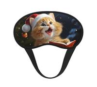 Niedliche Katze singende Weihnachtslieder Schlafmaske für Seitenschläfer, Verdunkelungs-Augenmaske für Damen und Herren, Nulldruck-Schlafmasken, weiche, atmungsaktive Augenabdeckung, bequeme
