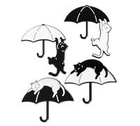Niedliche Katzenbrosche 4 Stück aus Legierung als Kleiderdekoration | Cartoon Stil, Schwarze und Weiße Tierform mit Regenschirm Motiv, Vielseitiges Accessoire für Damen