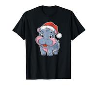 Niedliche kleine Nilpferd-Weihnachtsmütze, bunt, lustig T-Shirt