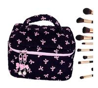 Niedliche Make-up-Tasche, ästhetische, niedliche Schleife, gesteppte Tasche, multifunktionaler Reise-Kulturbeutel, Make-up-Aufbewahrungs-Organizer für Badezimmer, Schwarz , Refer to description