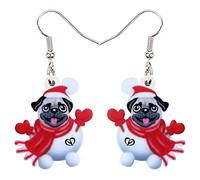 Niedliche Ohrringe Weihnachten Mops Hund Baumelnder Schmuck für Mädchen und Damen Geschenk Charm (Mops B)