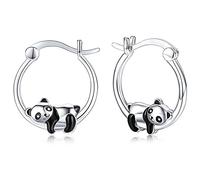 Niedliche Panda-Creolen für Damen, Teenager, Mädchen, silberfarben, schwarze Emaille, Tier-Huggie-Creolen für empfindliche Ohren, Modeschmuck, Tochtergeschenk, Metall, Neu