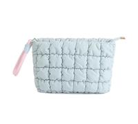 Niedliche Puffer-Gesteppte Make-up-Kosmetiktasche, geschwollen, Reise-Kulturbeutel, Reißverschlusstasche, Make-up-Organizer for Mädchen(Light Blue)