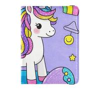 Niedliche Reisebrieftasche aus Kunstleder mit niedlichen Einhörnern, Reisepasshülle für Damen, Impfkarten-Halter, Kombination, Reisepasshülle, wasserdicht, Niedliche Cartoon-Einhörner mit Pailletten,