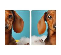 Niedliche Reisepasshülle aus PU-Leder mit Wiener-Wurstmotiv, schlankes Kartenetui für Damen und Herren, Lederetui, Dackel Hund, 20.3x13.8cm