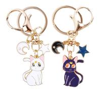 Niedliche Sailor Moon Schlüsselanhänger - 2 Stück Cartoon Magie Katze Mit Sternen Und Mond Anhänger - Anime Schlüsselringe Für Tasche Für Mädchen Und Katzenliebhaber
