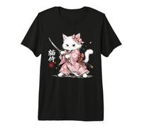 Niedliche Samurai-Katze, Sakura-Kätzchen, rosa Kimono, japanischer Anime Premium T-Shirt