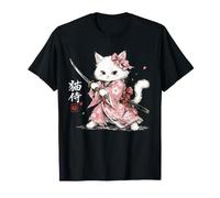 Niedliche Samurai-Katze, Sakura-Kätzchen, rosa Kimono, japanischer Anime T-Shirt