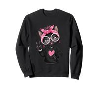 Niedliche Schwarze Katze Kawaii Kätzchen Mädchen Peace Zeichen Pop Grafik Sweatshirt