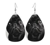 Niedliche schwarze Mops-Ohrringe für Damen, tropfenförmig, Leder, doppelseitig, baumelnd, leicht, Damen-Ohrschmuck, Schmuck, modisches Geburtstagsgeschenk