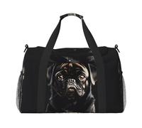 Niedliche schwarze Wochenendtasche mit Mops-Aufdruck für Damen, Reisetasche, persönliche Gegenstände, Reisetasche, Gepäcktasche, Reisezubehör, Schwarz , Einheitsgröße