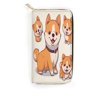 Niedliche Shiba Inu Hunde-Geldbörse, schmal, dünn, Kreditkartenetui, PU-Leder, Bifold Cash Wallet, Reißverschluss, Münzfach, Ausweisfenster, Geldbörse, Aufbewahrungstasche, Geldbörse, Münzgeldbeutel
