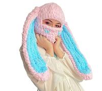 Niedliche Y2k Strick-Sturmhaube, gehäkelt, Kaninchen, Gesichtsmaske, Winter, warme Mütze, lässiger Hasenohr, Totenkopf-Mütze für Damen und Herren, Rosa A, EinheitsgröÃŸe