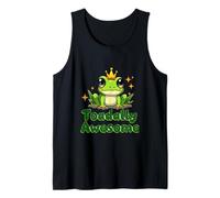 Niedlicher Cartoon-Frosch mit Krone auf Gras sitzend Tank Top