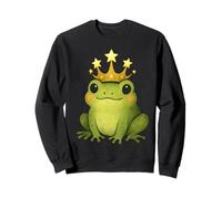 Niedlicher Frosch mit Krone und Sternen, skurriler Cartoon-Stil Sweatshirt