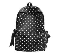 Niedlicher gepunkteter Schulrucksack, Kawaii, süßer Nylon-Reise-Tagesrucksack mit seitlichen Schleifen, Büchertasche for Mädchen und Frauen, lässig, High-School, College (schwarz)