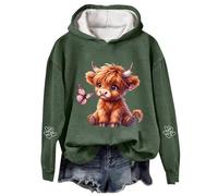 Niedlicher Kapuzenpullover für Damen, Fleecepullover, Cartoon, Winter, bequem, Sport-Sweatshirt, langärmelig, normale Passform, Herbst, Damenpullover, Kapuzenpullover, Teenager, Streetwear, grün, 3XL
