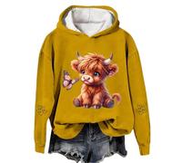 Niedlicher Kapuzenpullover für Damen, Fleecepullover, Cartoon, Winter, bequem, Sport-Sweatshirt, langärmelig, normale Passform, Herbst, Damenpullover, Kapuzenpullover, Teenager, Streetwear, gelb, S