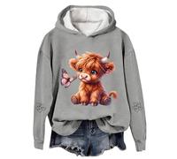 Niedlicher Kapuzenpullover für Damen, Fleecepullover, Cartoon, Winter, bequem, Sport-Sweatshirt, langärmelig, normale Passform, Herbst, Damenpullover, Kapuzenpullover, Teenager, Streetwear, grau, L
