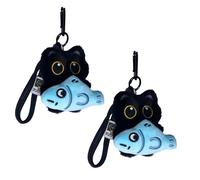 Niedlicher Katzen-Schlüsselanhänger - 3D-Cartoon-Plüschanhänger Mit Schwarzer Katze, Kätzchen Mit Fisch- | Entzückende Charm-Verzierung Für Handtaschen, Rucksäcke, Geldbörsen Und Geschenke Für Ki