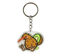 Niedlicher Kiwi-Vogel & Frucht Acryl Schlüsselanhänger - Entzückendes Cartoon-Design mit rosa Wange, orangefarbenem Schnabel & grüner Kiwi-Scheibe, langlebiger klarer Anhänger für Schlüssel, Taschen