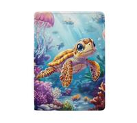 Niedlicher Reisepass-Kartenhalter für Damen, Süße Schildkröte schwimmen im Meer 1