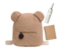 Niedlicher Rucksack mit Bärenohren: gepolsterte Schultertasche, weicher Plüsch-Rucksack, niedliches Cartoon-Design | Kinder, Mädchen, Freizeit, Schulreise, Spielzeit, Kaki, siehe die